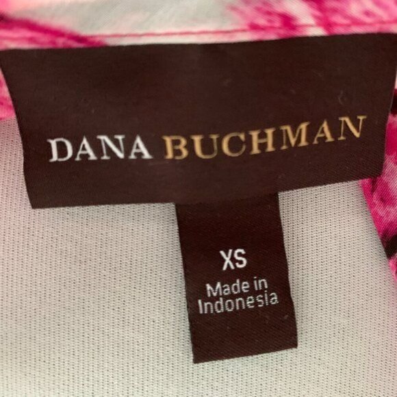 Dana Buchman Pink Floral Abstract Short Sleeve pleated polyester blouse XS - Picture 3 of 9